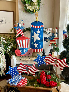 Americana: 3 Stars Red, White, Blue Metal Stake with Easel