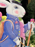 Load image into Gallery viewer, Lg. Walking Tall Rabbit Black and White Striped Pants Rabbit Metal Stake 28”h

