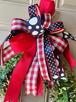 Load image into Gallery viewer, Americana: Red, White, and Blue Stars Bow Ric Rac and Polka Dots
