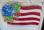Load image into Gallery viewer, Floral American Flag Door Hanger in Red, White, and Blue Shimmering Finish
