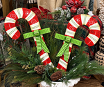 Load image into Gallery viewer, Set of 2 Candy Cane with Lime Green Bows Metal Stakes Outdoor or Indoor
