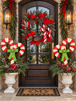 Load image into Gallery viewer, Set of 2 Candy Cane with Lime Green Bows Metal Stakes Outdoor or Indoor
