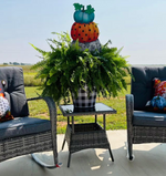 Load image into Gallery viewer, Pumpkins Topiary Stack Blue, Gray Floral, Orange Polka Dots Metal Stake
