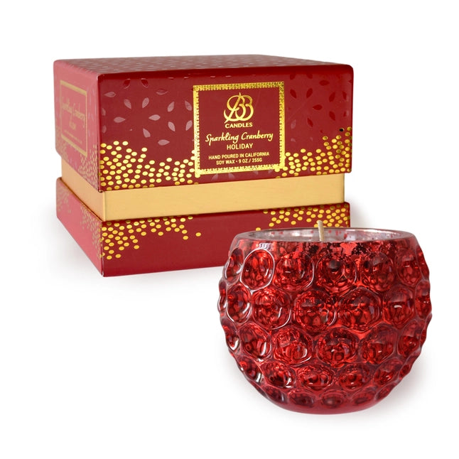 Sparkling Cranberry 9oz. Red and Gold Soy Candle