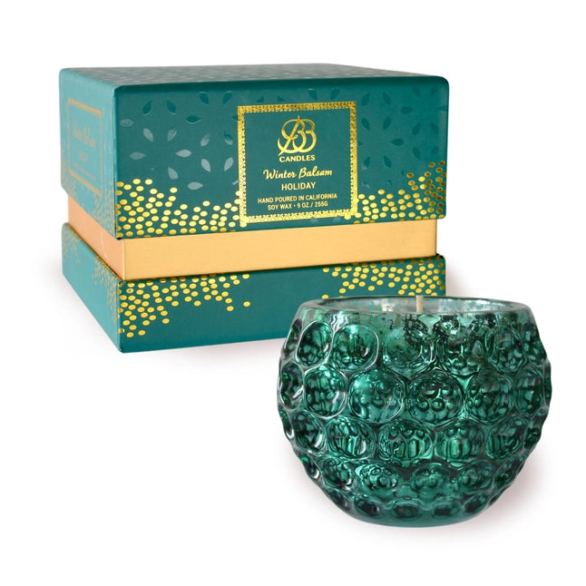 Winter Balsam 9oz. Green and Gold Soy Candle