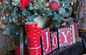 JOY Blocks Red Black and White Harlequin Pattern