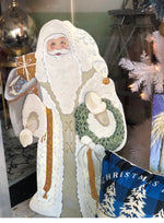 Load image into Gallery viewer, Santa Claus White and Gold Saint Nicholas Metal Shimmering Stake 33.5”h
