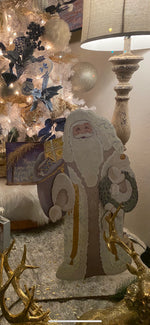 Load image into Gallery viewer, Santa Claus White and Gold Saint Nicholas Metal Shimmering Stake 33.5”h
