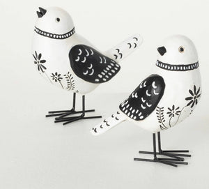 Painted Black and White Folk Art Birds Set of 2