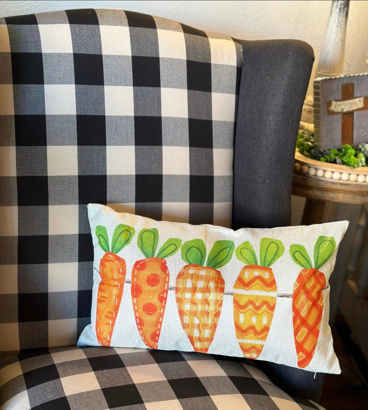 Patterned Carrots and Bunny Pillow