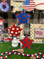 Load image into Gallery viewer, Americana Polka Dot Stars Set of 3 Red, White and Blue Metal Stakes
