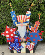 Load image into Gallery viewer, Americana Polka Dot Stars Set of 3 Red, White and Blue Metal Stakes
