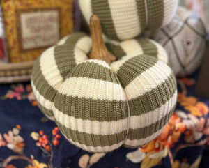 Large Khaki & Cream Knit Horizontal Stripe Pumpkin