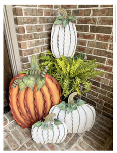 Large Classic Cream Pumpkins Set of 2 Metal Stake