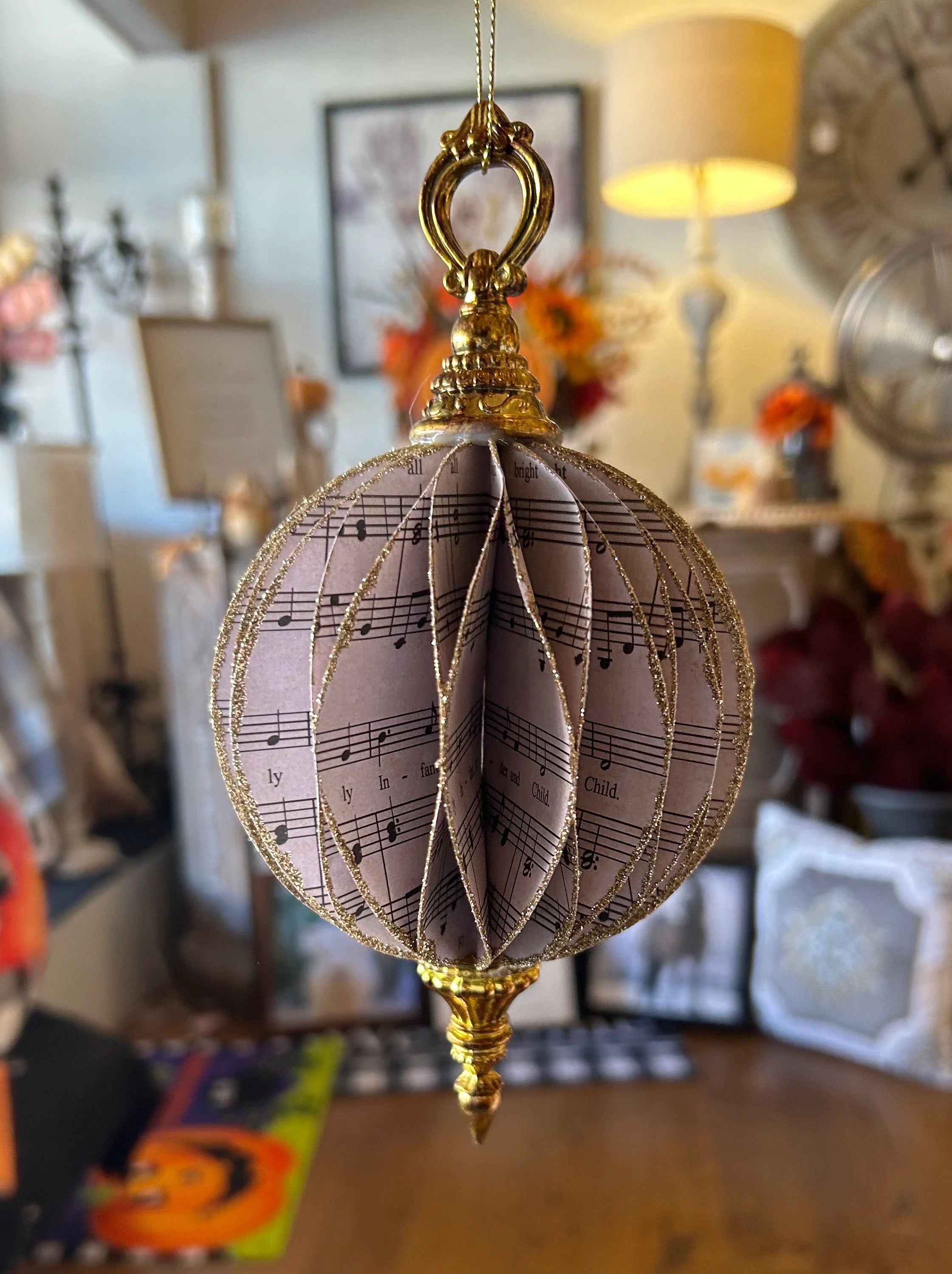 Ornaments Finial Musical Notes Black and White with Gold Large Ornament Set of 3