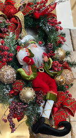 Load image into Gallery viewer, Santa Traditional Elegant Red, Black, and Gold Christmas Wreath Swag
