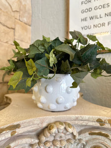 Artificial Green English Ivy in White Bubble Ceramic Pot