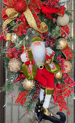 Load image into Gallery viewer, Santa Traditional Elegant Red, Black, and Gold Christmas Wreath Swag
