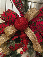 Load image into Gallery viewer, Santa Traditional Elegant Red, Black, and Gold Christmas Wreath Swag
