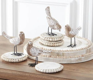 Wood Brown and White Birds Set of 4