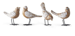 Wood Brown and White Birds Set of 4