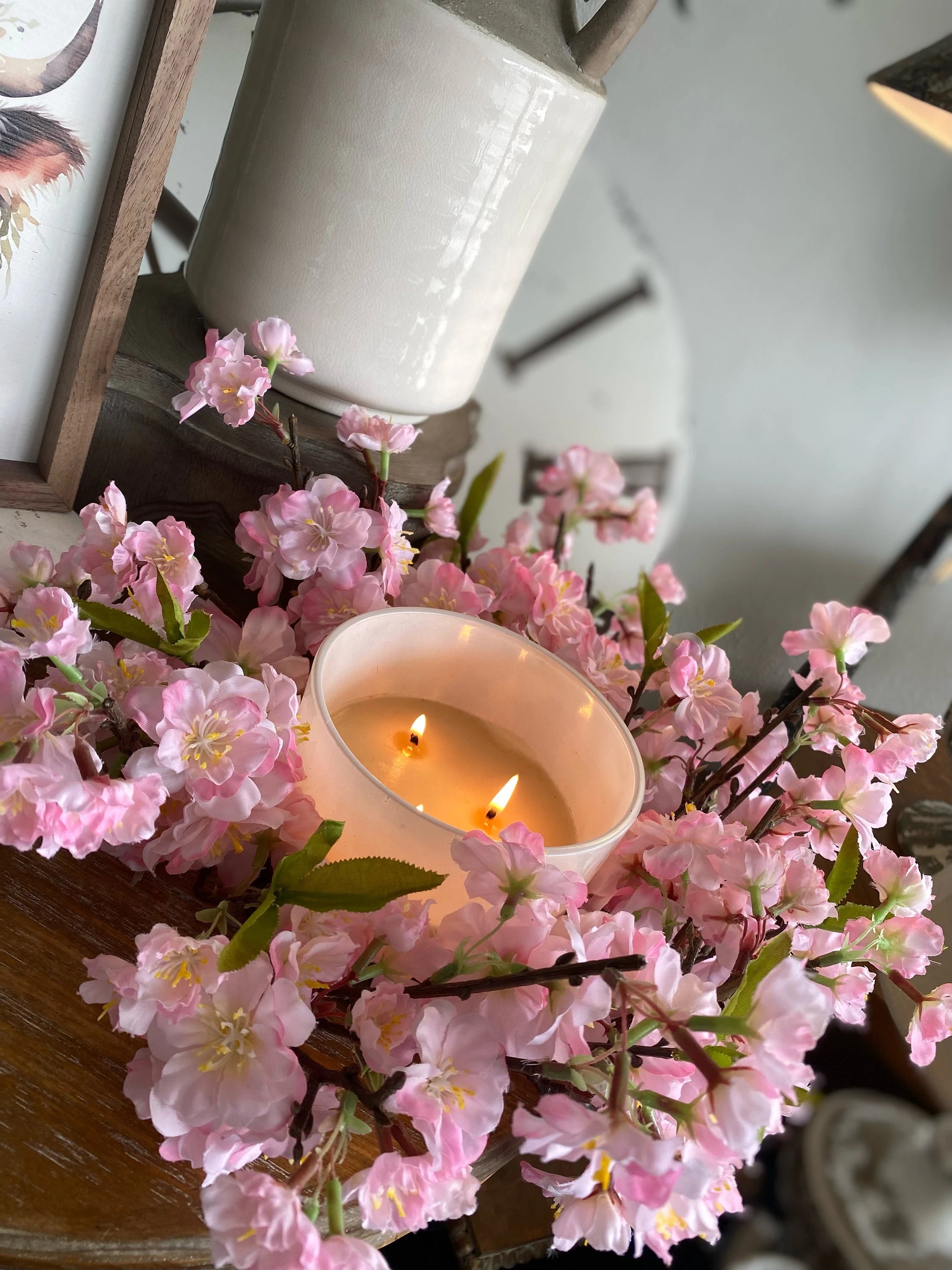 Pink Cherry Blossom Candle Rings 14” dia, 4” center