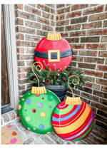 Load image into Gallery viewer, Bulbs Small Green, Red, Gold Stripe Ornament Yard Metal Stakes
