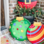 Load image into Gallery viewer, Large Green Polka Dot Bulb Ornament Yard Metal Stakes
