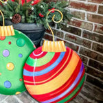 Load image into Gallery viewer, Bulbs Small Green, Red, Gold Stripe Ornament Yard Metal Stakes
