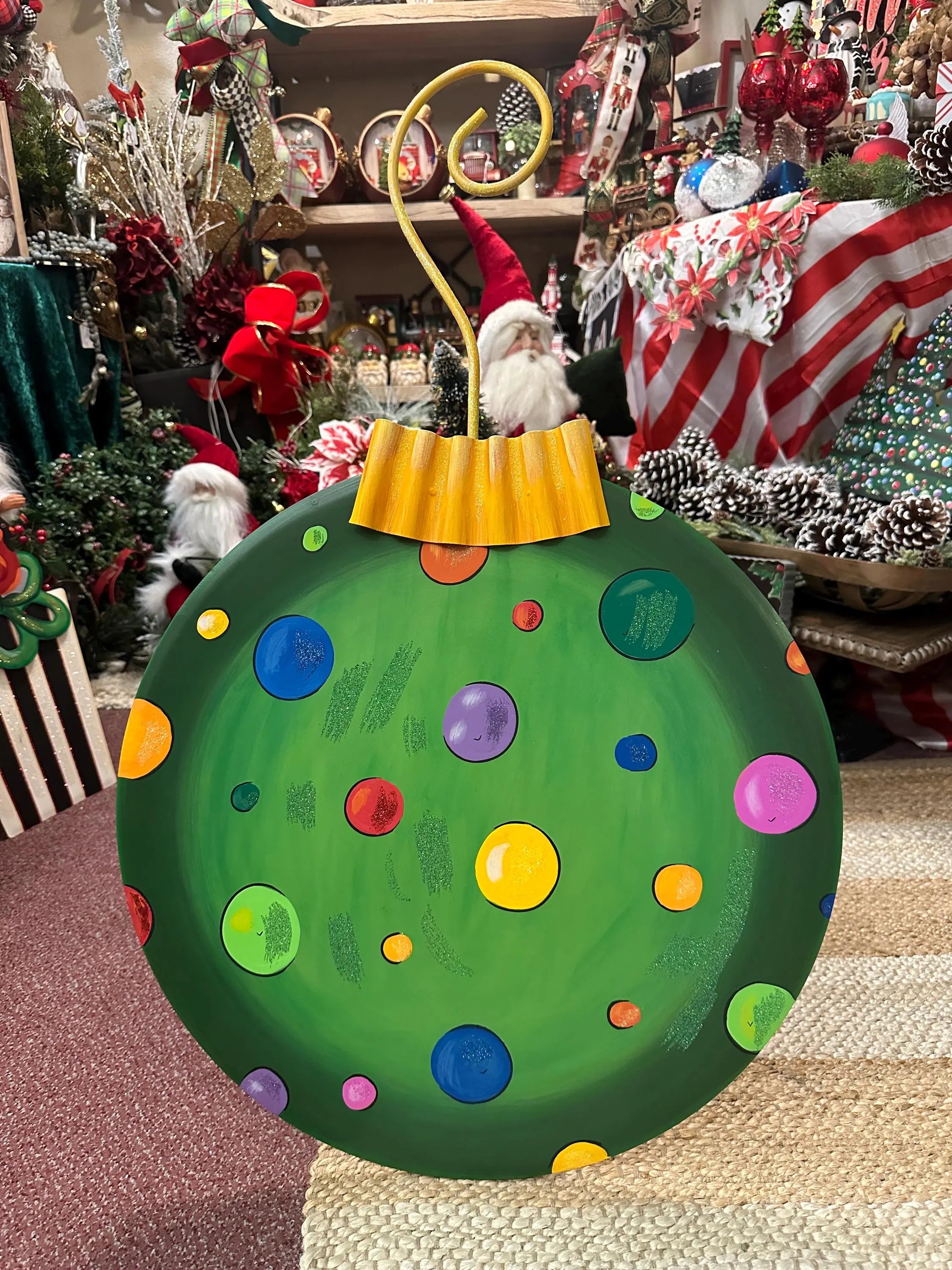 Large Green Polka Dot Bulb Ornament Yard Metal Stakes