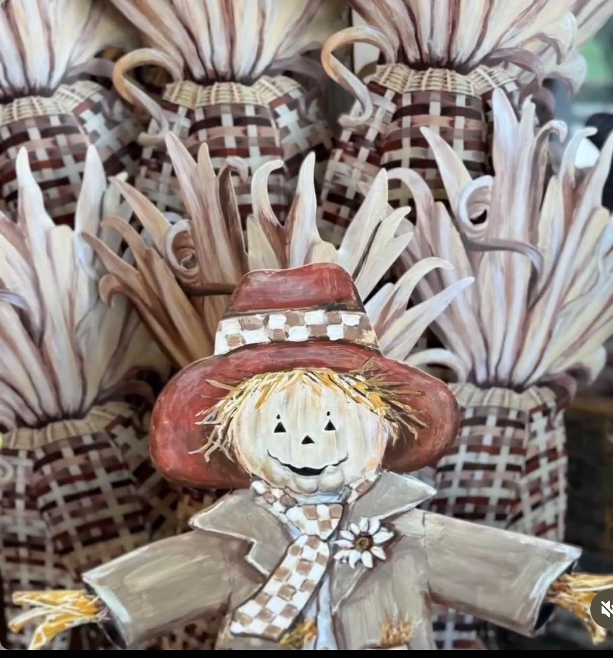 Fall Scarecrow in Brown & Cream Natural Tones with stake