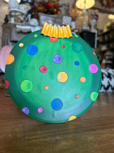 Large Green Polka Dot Bulb Ornament Yard Metal Stakes