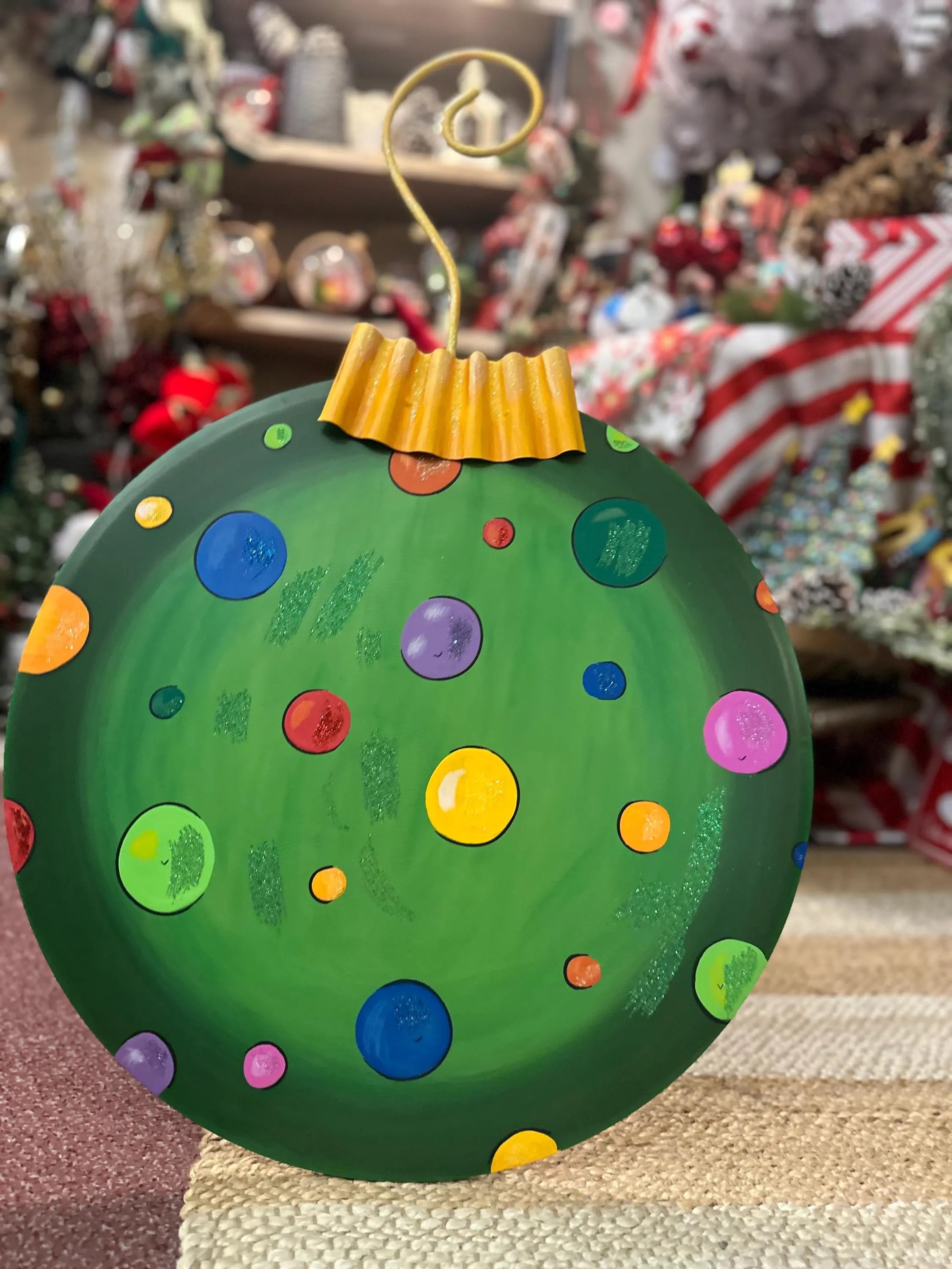 Large Green Polka Dot Bulb Ornament Yard Metal Stakes