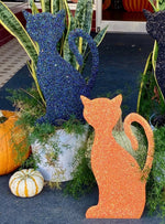 Load image into Gallery viewer, Fall/Halloween: Glittered Black Cat, Orange, &amp; Midnight Set of 3 Metal Stakes
