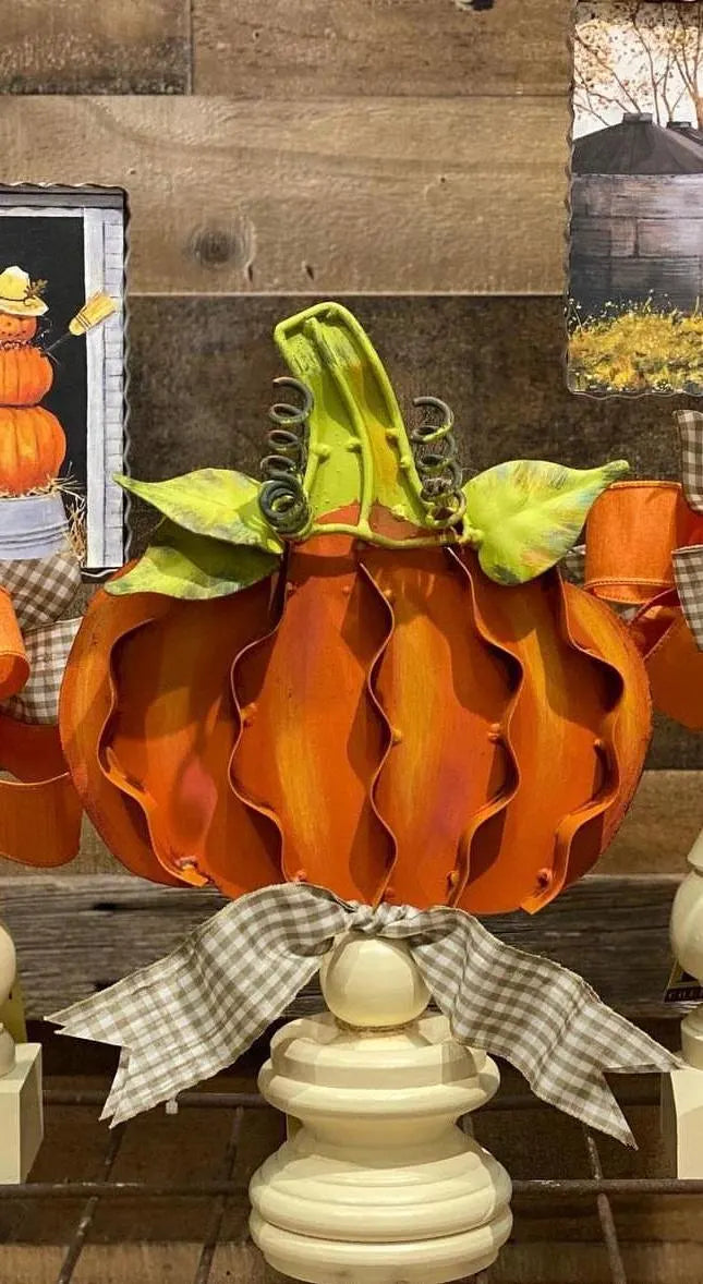 Mini Orange Pumpkins Set of 2 Metal Stakes