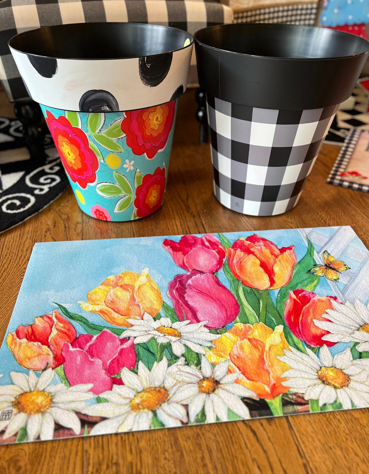 Tulips in Pink, Orange and Yellow Door Mat Outdoor