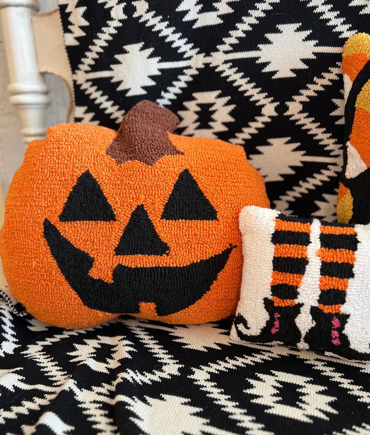 Jack O Lantern Hooked Pillow