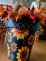 Load image into Gallery viewer, Set of 2 Sunflower Pots with Gray and Black Check
