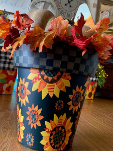 Set of 2 Sunflower Pots with Gray and Black Check