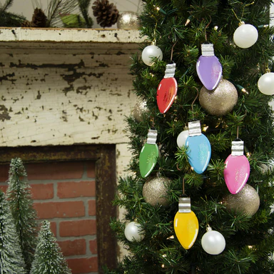 Set of 6 Vintage Bulbs Metal Ornaments with Attached Hooks