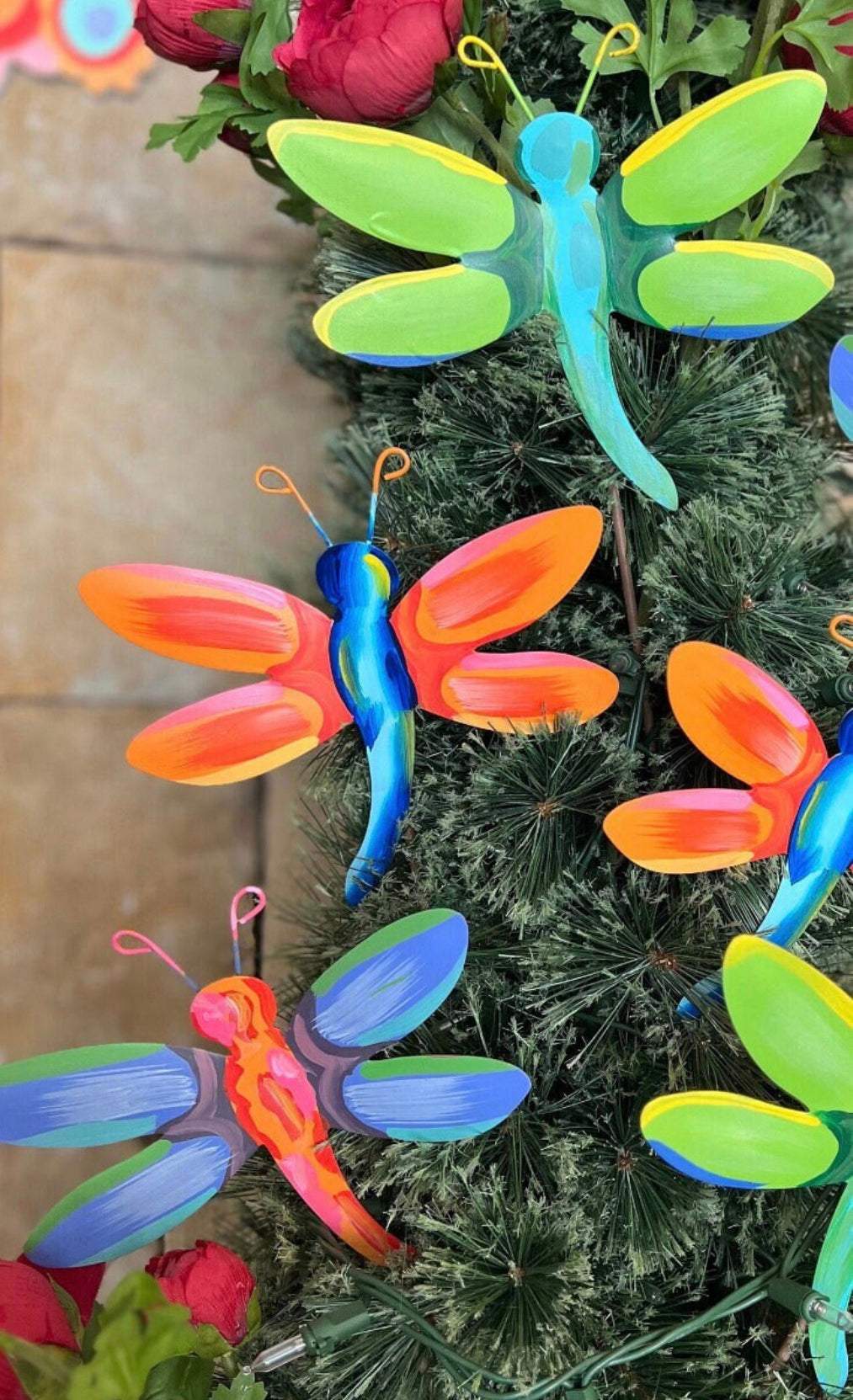 Bright Set of Metal Dragonfly Stakes