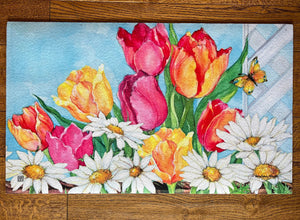 Tulips in Pink, Orange and Yellow Door Mat Outdoor