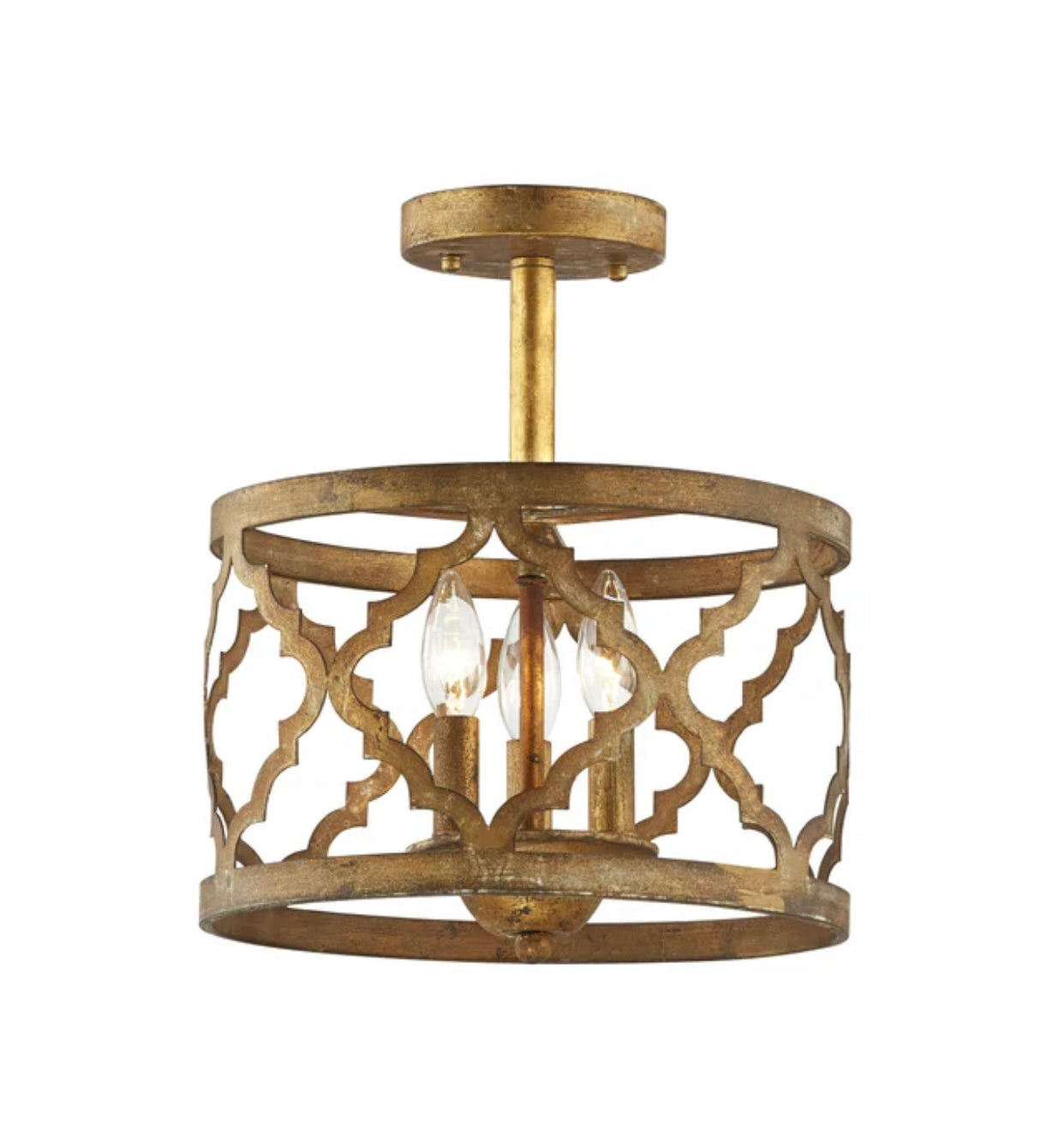 New! Aged Gold Lantern Style Semi-Flush Light