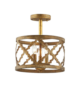 New! Aged Gold Lantern Style Semi-Flush Light