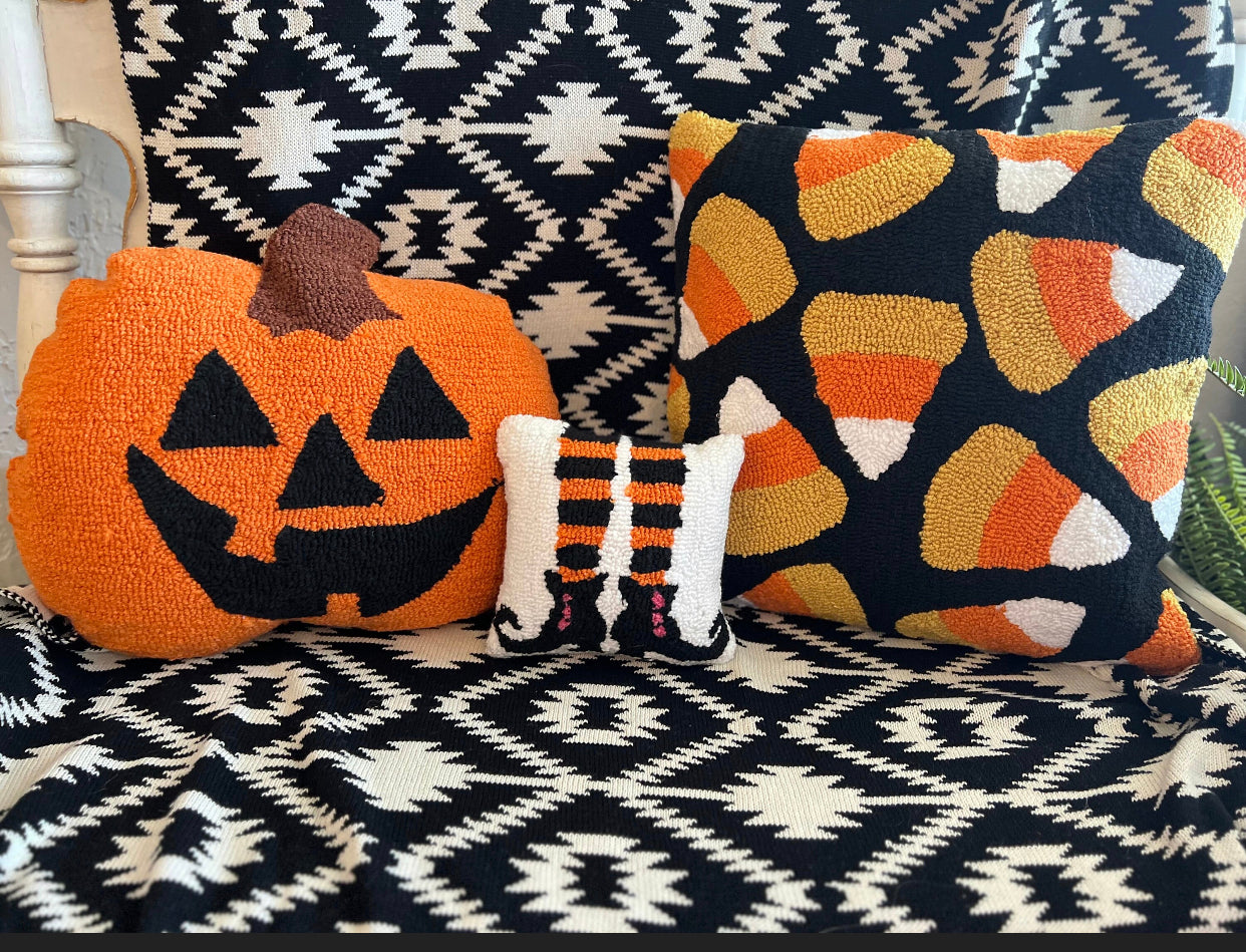 Jack O Lantern Hooked Pillow