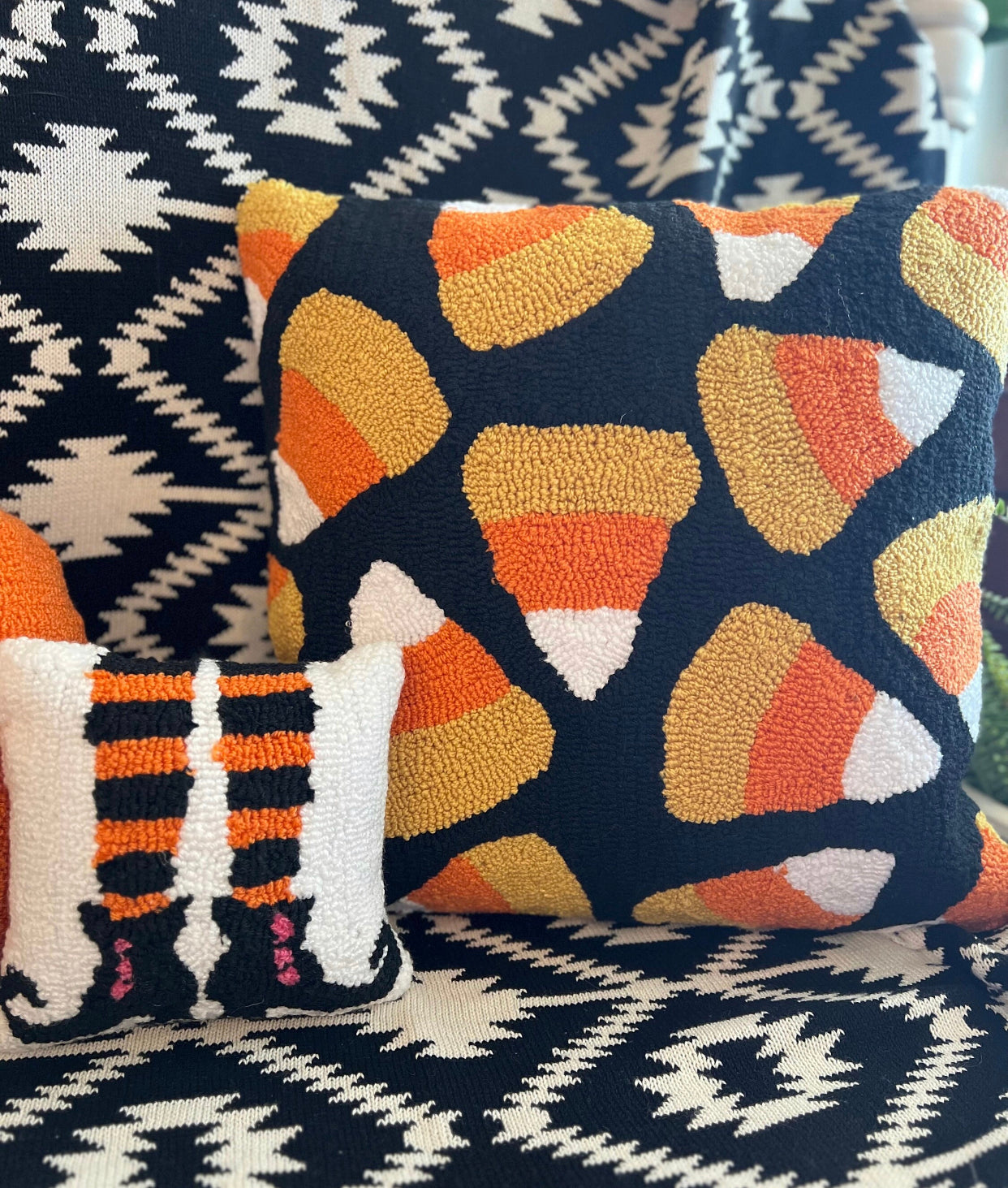 Candy Corn Hook Pillow 18”x18”