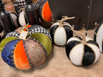 Load image into Gallery viewer, Set of 2 Black and White Striped Pumpkins with Sparkling Detail
