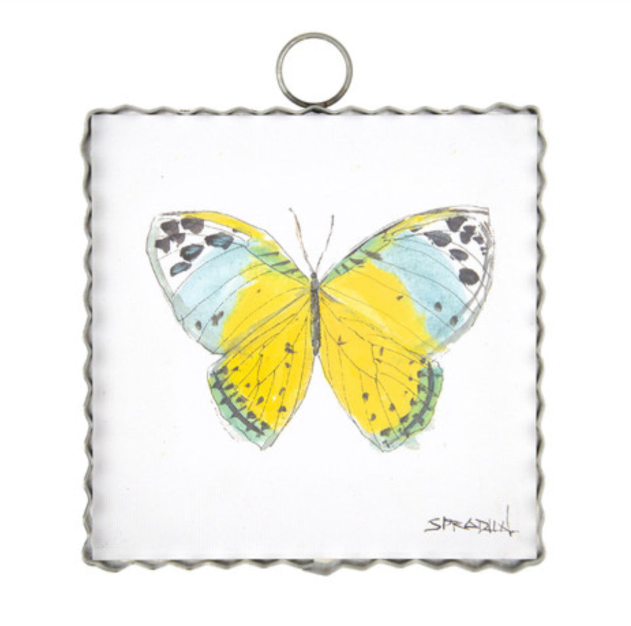 Yellow Butterfly Galvanized Framed Mini Pic