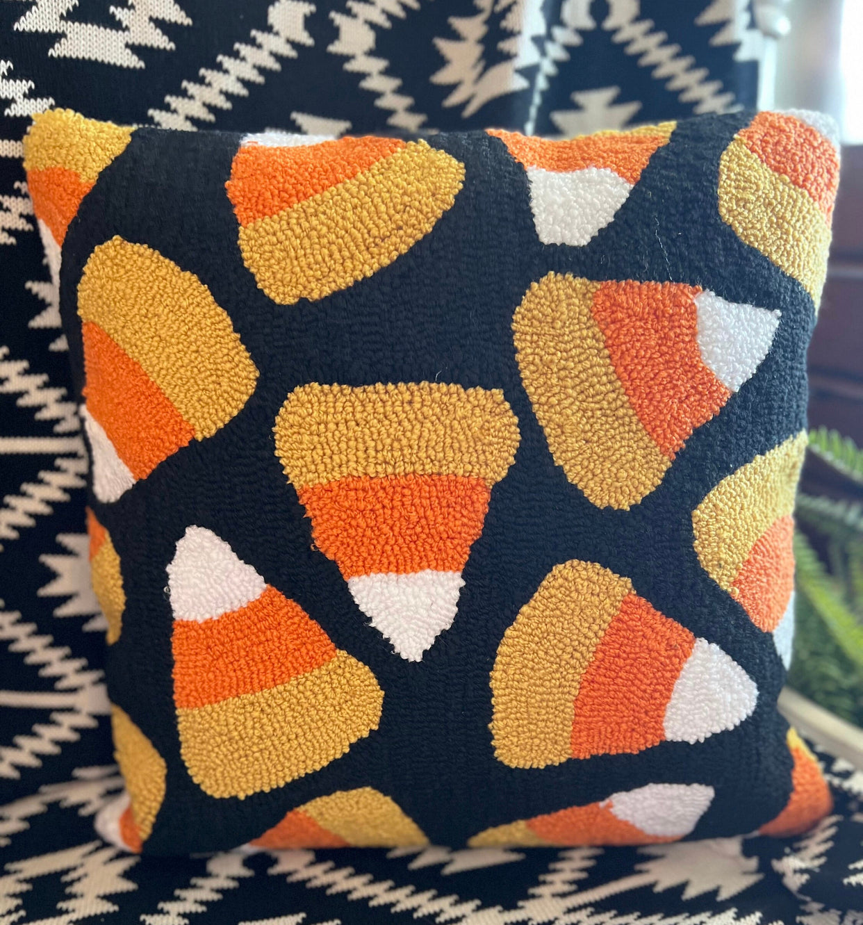 Candy Corn Hook Pillow 18”x18”