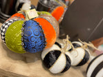 Load image into Gallery viewer, Set of 2 Black and White Striped Pumpkins with Sparkling Detail
